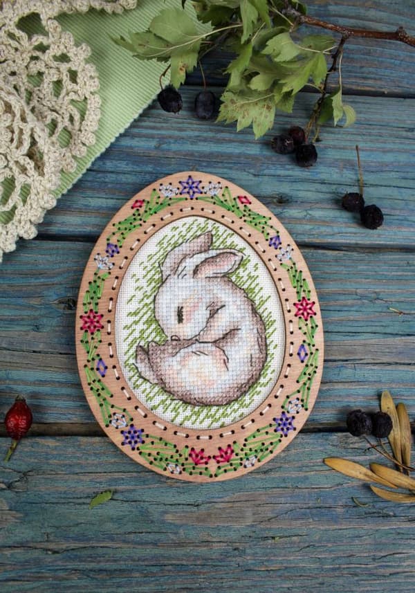 Broderikit med ramme MP Studia "Miniature. Sovende kanin" 11x14cm