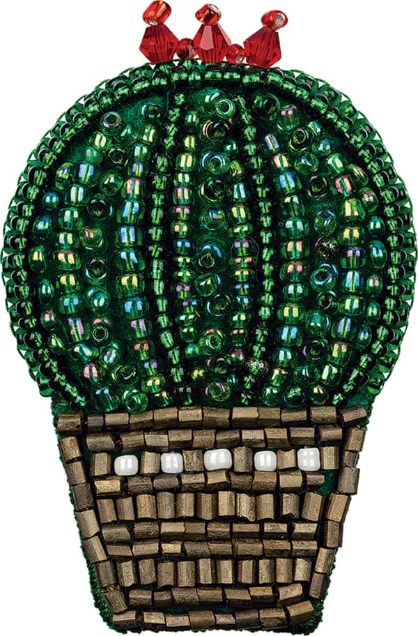Perlebroderi Klart "Broderet kaktus" 6.5 x 4 cm