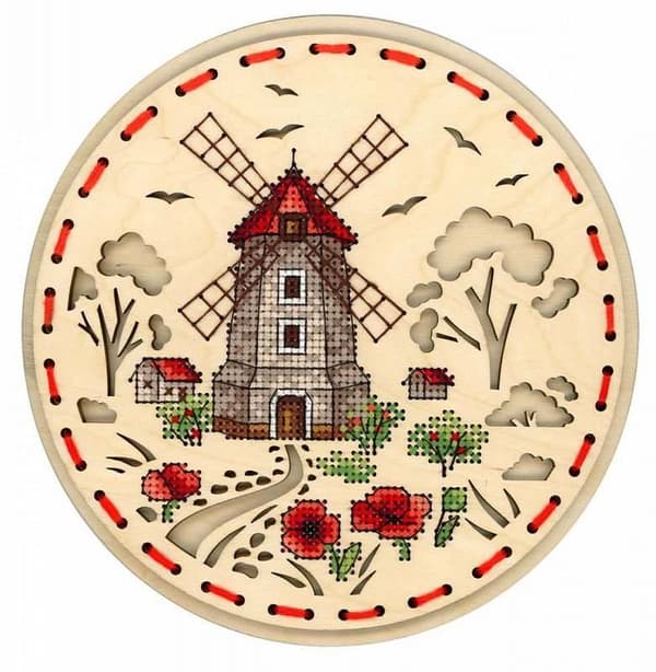 Träbroderi MP Studia "Lantkvarn" 18x18 cm