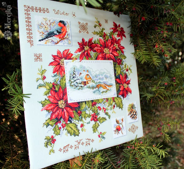 Broderikit Merejka K-119 - "Vinter-sampler" 30x32 cm
