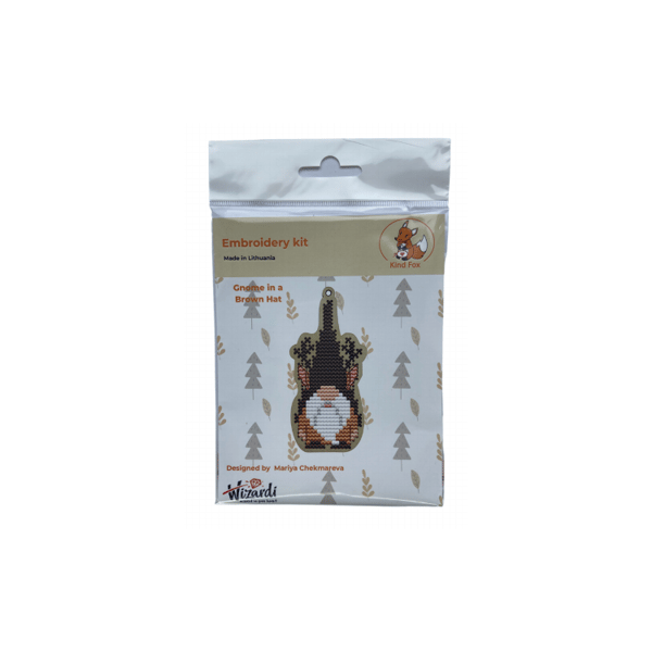 Träbroderi Kind Fox "Tomte i brun hatt" 4.5х9cm