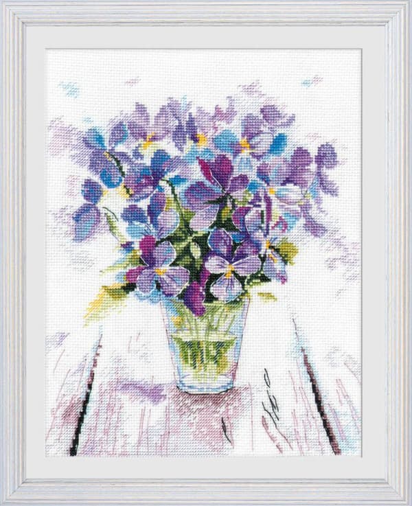 Broderikit Oven "Blå violer" 19x22 cm