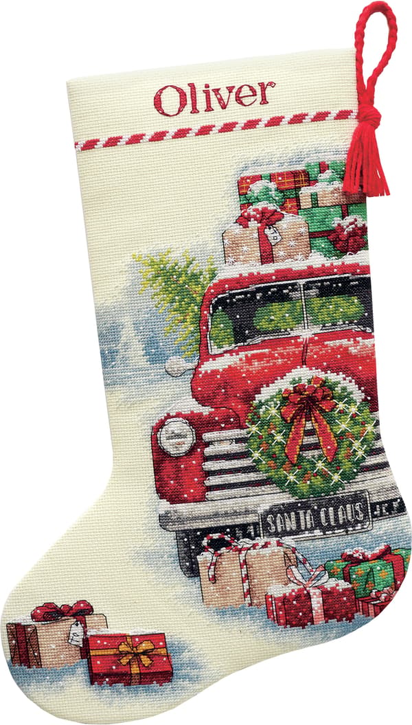 Broderikit Dimensions "Tomtens lastbil strumpa" 23x40.6 cm