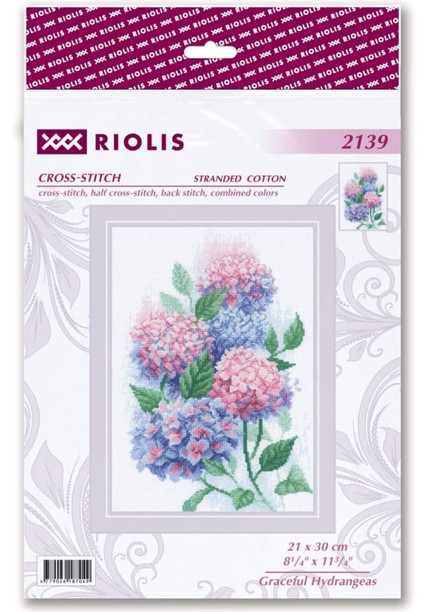 Broderikit Riolis "Yndefulde hortensiaer" 21x30 cm