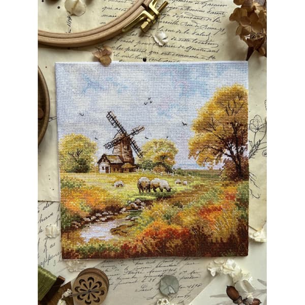 Broderikit Andriana "Ved den gamle mølle" 13.5x16 cm