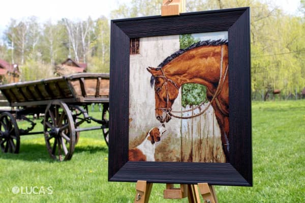 Broderikit Luca-S B580 - "Jæger og foxhound" 28.5x35 cm