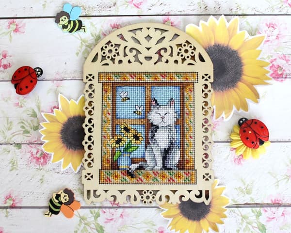 Broderikit med korssting på træ MP Studia "Sommerdag" 14x19 cm
