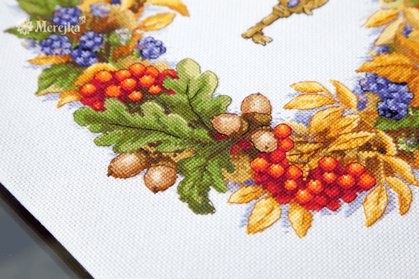 Broderikit Merejka K-99 - "Efterårskrans" 28x24.5 cm