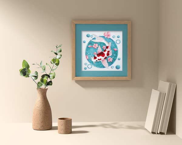 Helmikirjontasetti Abris Art "Koi-karppi" 15x15 cm