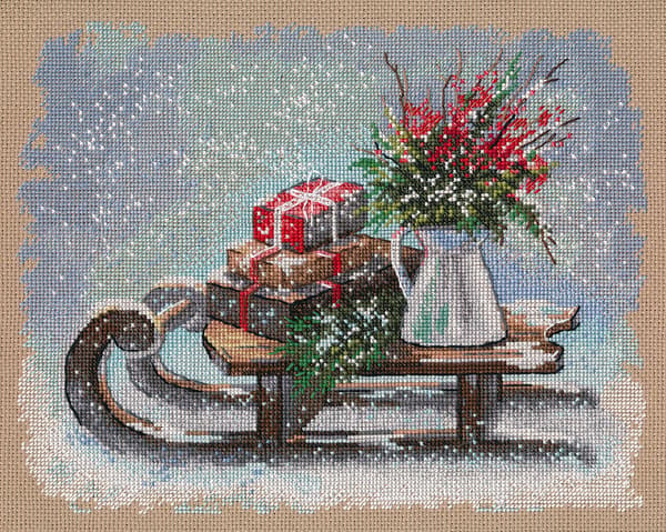 Broderikit Oven "Julsläde" 25x20cm