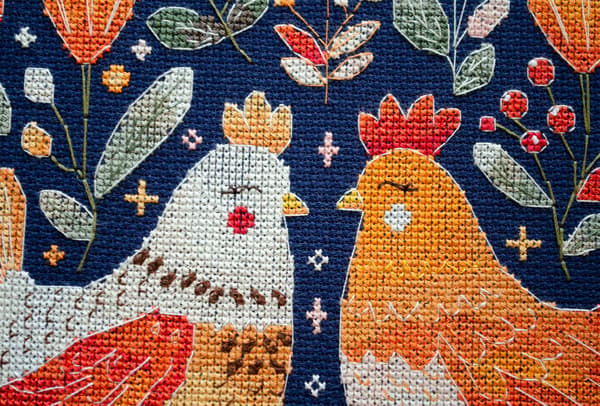 Broderikit Abris Art "Bedste veninder kyllinger" 23x23 cm