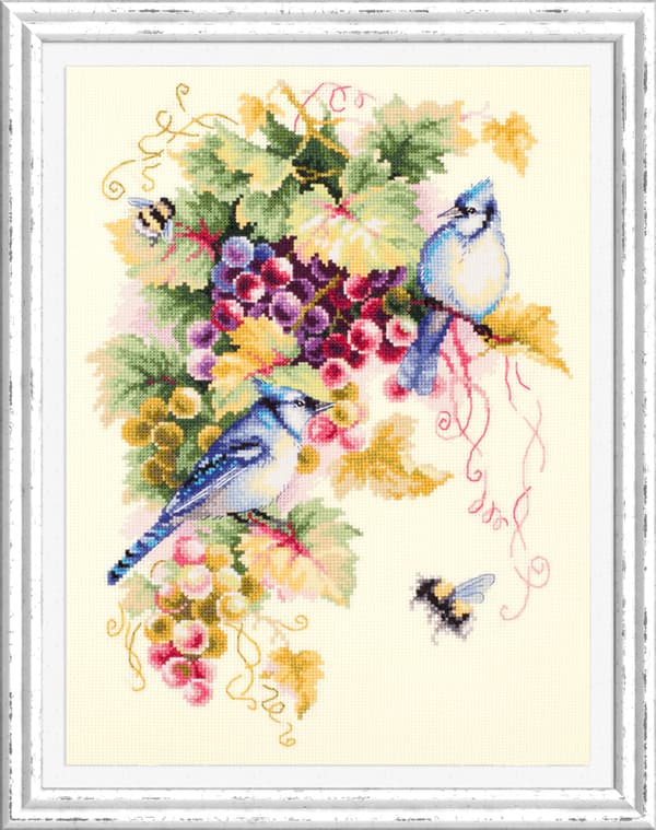Broderisett Magic Needle «Blåskjære og druer» 25x35 cm