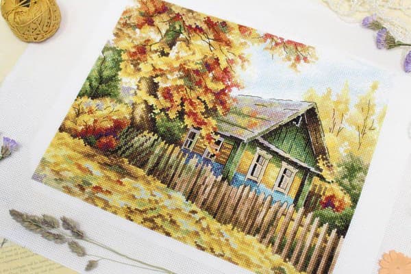 Broderikit MP Studia "Hus på bakken" 25x20 cm