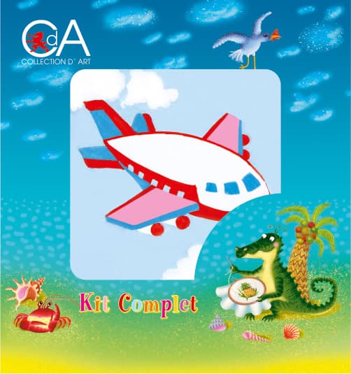 Påtrykt broderikit Collection D`Art "Jetplan" 10x10 cm