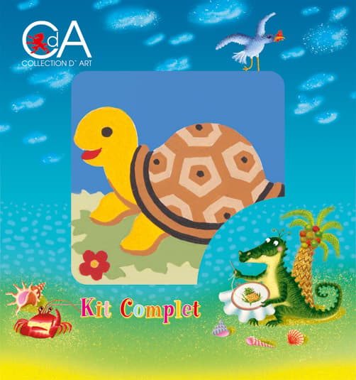 Påtrykt broderikit Collection D`Art "Skildpadde" 10x10 cm