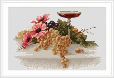 Broderikit Luca-S B214 - "Blomster og druer" 38x23 cm