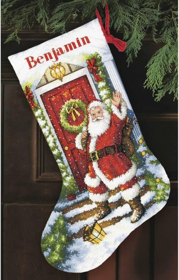 Broderikit Dimensions "Välkommen Tomte strumpa" 23x41 cm