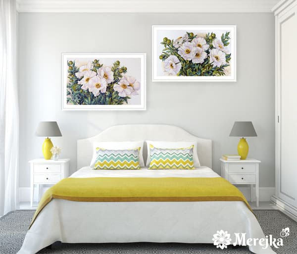 Broderikit Merejka K-118 - "Hvide blomster" 47x30 cm