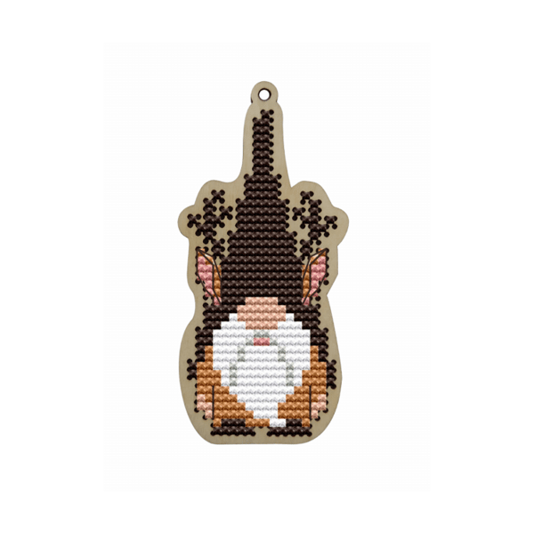 Träbroderi Kind Fox "Tomte i brun hatt" 4.5х9cm