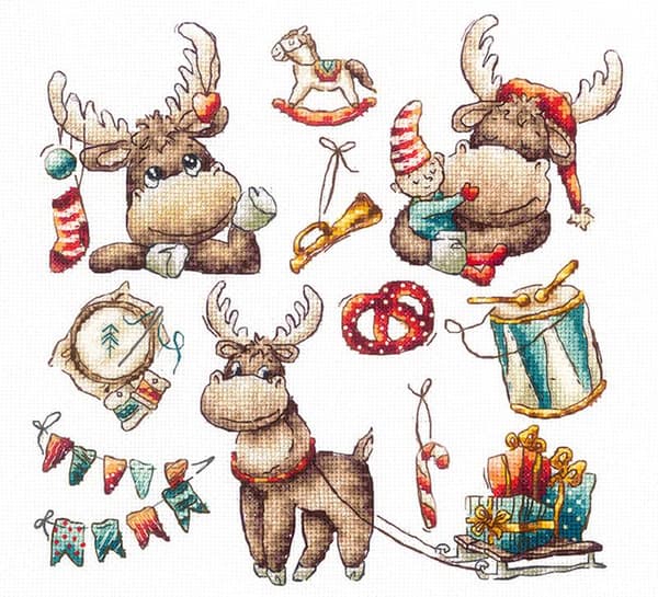 Broderikit Andriana "Prov. Festlig älg" 21x21 cm