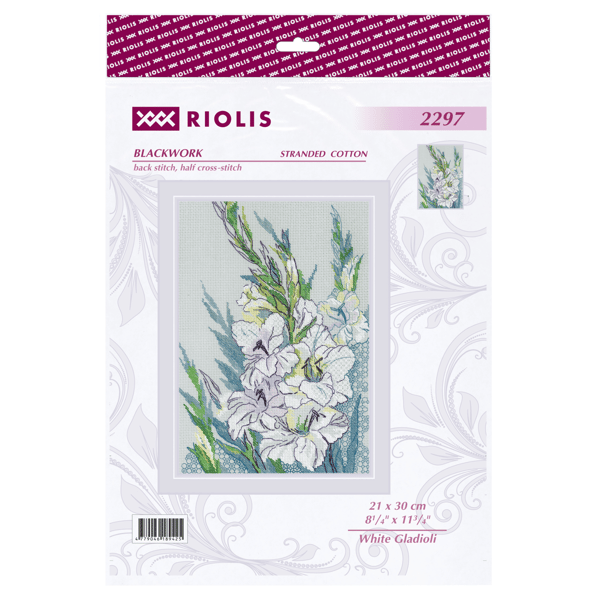 Broderikit med korssting - Riolis "Hvide gladioler" 21x30 cm
