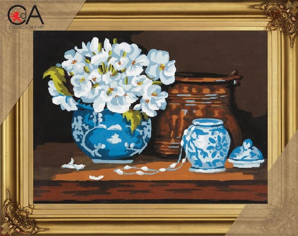 Påtrykt broderikit Collection D`Art "Hvide blomster" 22x30 cm