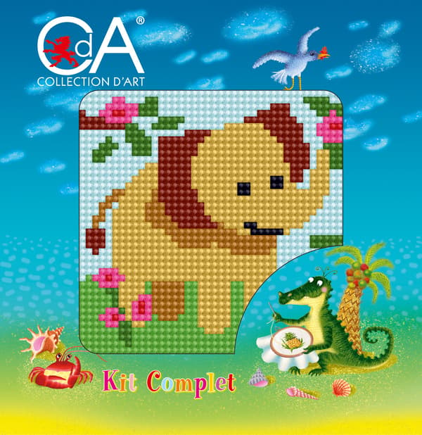 Påtrykt broderikit Collection D`Art "Elefant" 10x10 cm