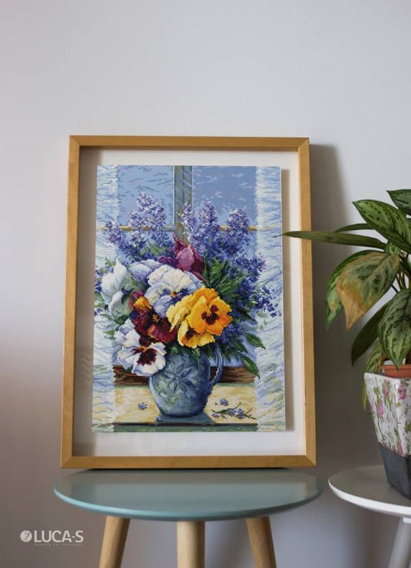 Broderikit Luca-S B7030 - "Buket med stedmoderblomster" 25x36 cm