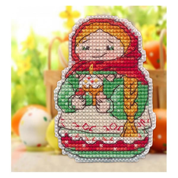 Broderikit Plastik Canvas Oven "Påskglæde" 5.2x7.2cm