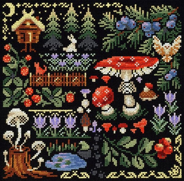Broderikit MP Studia "Sampler. Mystisk skog" 19x19 cm