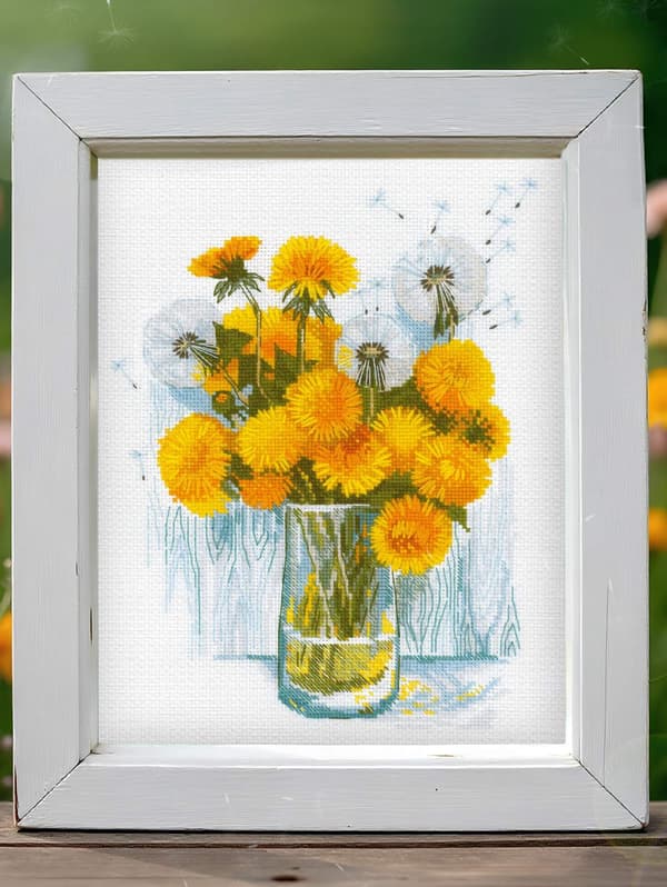Broderikit med korssting - Riolis "Solrige mælkebøtter" 24x30 cm
