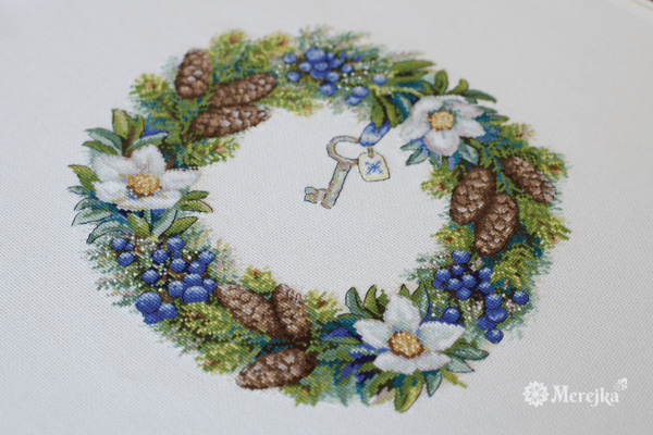 Broderisett Merejka K-104 - "Vinterkrans" 28x24,5 cm