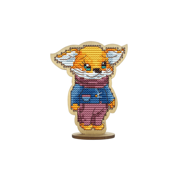 Broderikit med korssting på træ Kind Fox "EfterårRæv" 6.5x8.5cm