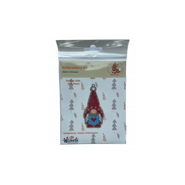 Träbroderi Kind Fox "Tomte med rött hjärta" 4х9cm