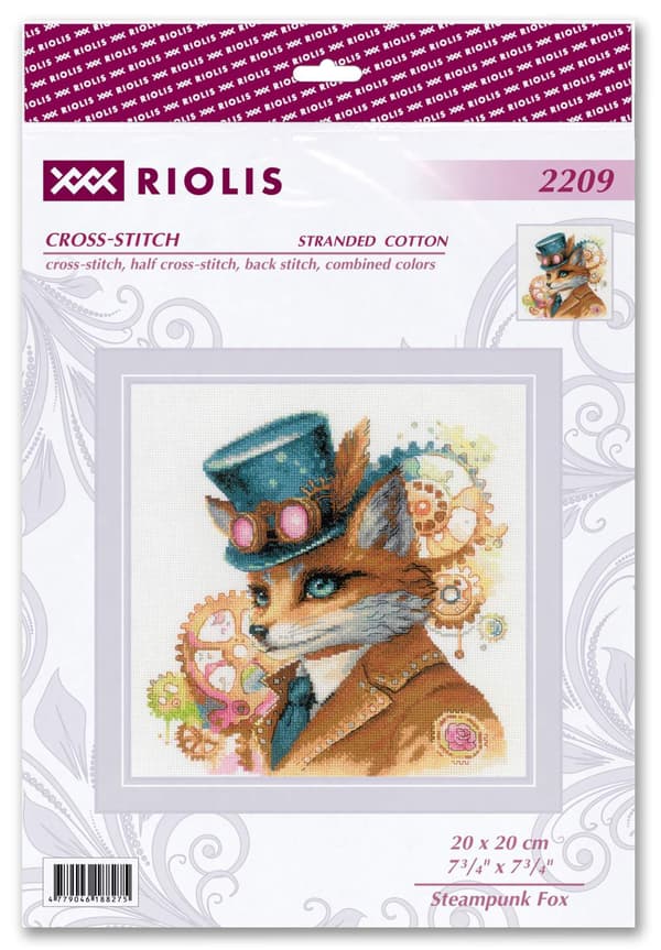 Broderikit med korsstygn - Riolis "Steampunk-räv" 20x20 cm
