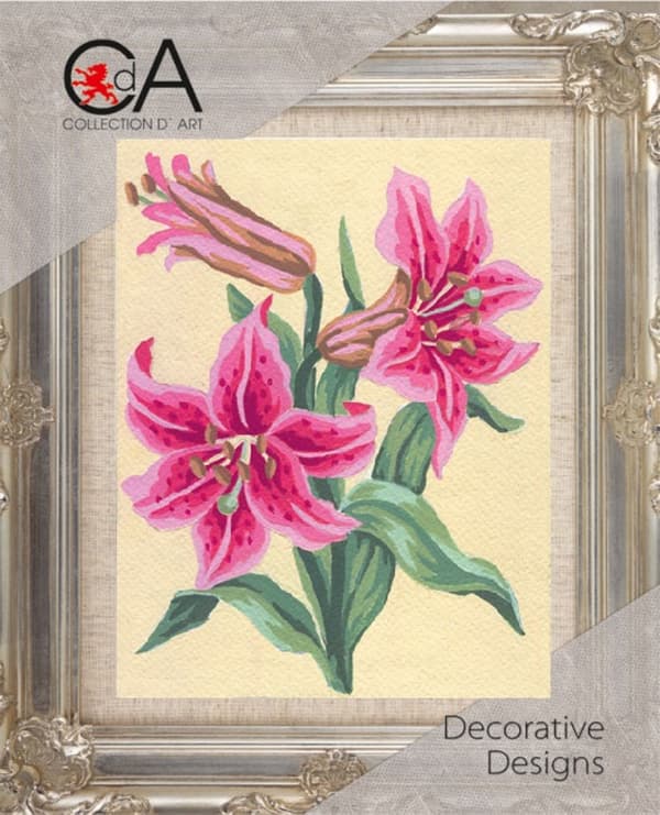 Påtrykt broderikit Collection D`Art "Rosa liljer" 14x18 cm