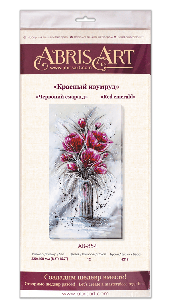 Perlebroderi Abris Art "Rød smaragd" 22x40 cm