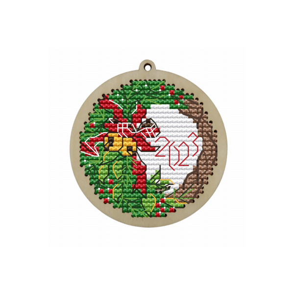 Träbroderi Kind Fox "Julboll "Vinterkrans"" 6.5х7cm