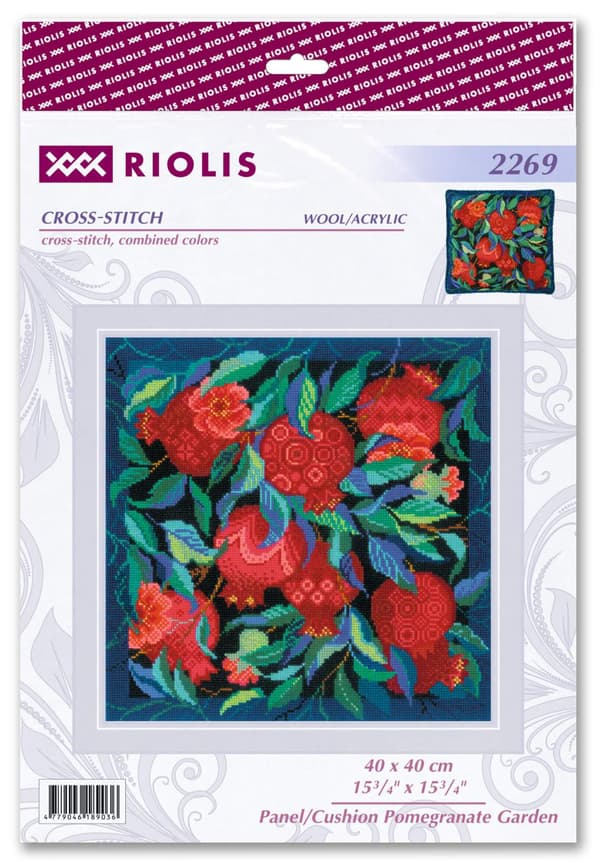 Broderikit Pude Riolis 2269 - "Panel/Pude Granatæblehave" 40x40 cm