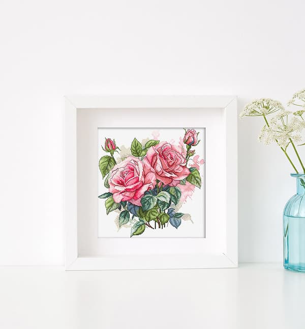 Broderikit LetiStitch L8093 - "Rosa blomst" 22x23 cm