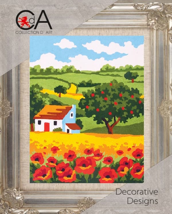 Påtrykt broderikit Collection D`Art "Valmuefelt" 14x18 cm