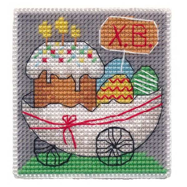 Broderikit plastic canvas Oven "Glad påsk" 7x7.5cm