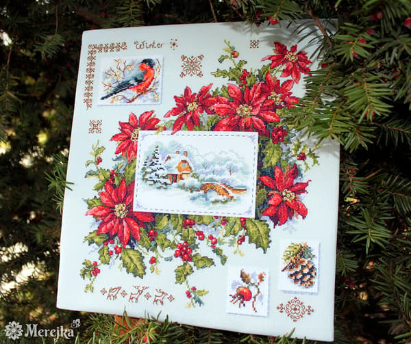 Broderikit Merejka K-119 - "Vinter-sampler" 30x32 cm
