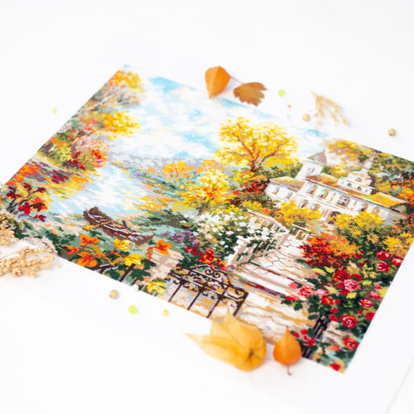 Broderisett Magic Needle "Hus ved elven" 40x31 cm