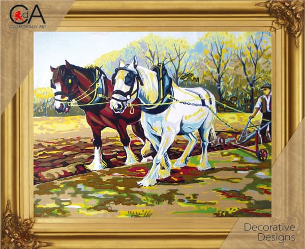 Kanavatyö Collection D`Art "Clydesdales työssä" 22x30 cm