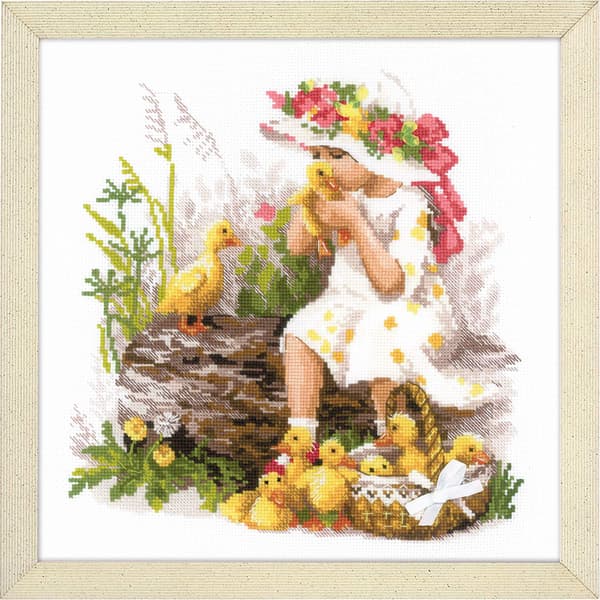 Broderikit Riolis "Flicka med ank­ungar" 30x30 cm