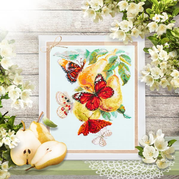 Broderikit Magic Needle "Sommerfugle og pærer" 21x27 cm