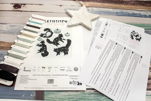 Broderikit LetiStitch L8817 - "Katstjernebillede" 28x27 cm