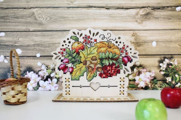 Broderikit med korssting på træ MP Studia "Efterårsbuket" 16x13 cm