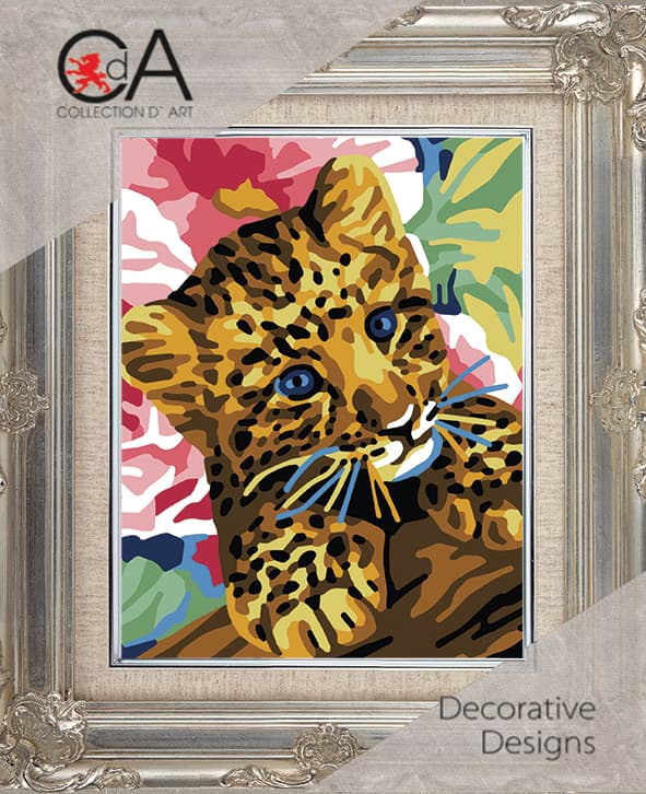 Påtrykt broderikit Collection D`Art "Leopardunge" 14x18 cm